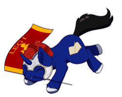 Size: 2763x2203 | Tagged: safe, artist:backgroundpony#f352, derpibooru import, oc, oc only, oc:night reader, pony, unicorn, fanfic:the centurion project, commission, cute, eyes closed, flag, helmet, holding a flag, horn, jumping, male, mouth hold, signature, simple background, solo, stallion, transparent background, ych example, ych result, your character here, your charecter here