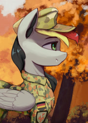 Size: 1416x1977 | Tagged: safe, artist:mrscroup, derpibooru import, oc, oc only, oc:anja snow, pegasus, equestria at war mod, autumn, clothes, german, military uniform, pegasus oc, uniform