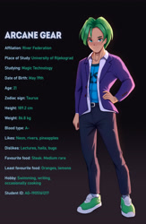 Size: 3849x5912 | Tagged: safe, artist:mrscroup, derpibooru import, oc, oc only, oc:arcane gear, human, clothes, green hair, humanized, humanized oc, jacket, pants, shoes, simple background, solo, wetsuit