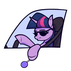 Size: 2200x2200 | Tagged: safe, artist:aquaticvibes, derpibooru import, twilight sparkle, pony, candy, car, food, lollipop, simple background, solo, sunglasses, transparent background