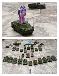 Size: 4295x5531 | Tagged: safe, artist:dingopatagonico, derpibooru import, starlight glimmer, unicorn, 30n6e2, bmp, btr-50, btr-60, helicopter, mi-24, missile launcher, photo, radar, solo, sukhoi su-35, t-34, t-54, t-55, t-62, t-72, t-80, tank (vehicle), toy, truck, z (military symbol), zis-5