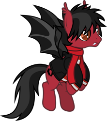 Size: 1358x1538 | Tagged: safe, artist:lightningbolt, derpibooru exclusive, derpibooru import, bat pony, pony, .svg available, bat wings, clothes, ear fluff, ears, emo, eyeliner, fall out boy, fangs, flying, frown, hair over one eye, hoodie, lidded eyes, long sleeves, makeup, male, messy mane, messy tail, pete wentz, ponified, scarf, shirt, show accurate, simple background, slit eyes, solo, species swap, spread wings, stallion, svg, tail, transparent background, undershirt, vector, wings