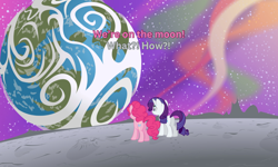 Size: 1152x693 | Tagged: safe, artist:benpictures1, pinkie pie, rarity, earth pony, pony, unicorn, comic:gem of mysteries, cute, diapinkes, duo, duo female, female, gem, mare, moon, raribetes, raripie, ruby, space