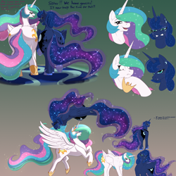 Size: 6000x6000 | Tagged: safe, artist:aerospine, derpibooru import, princess celestia, princess luna, alicorn, pony, absurd file size, absurd resolution, alternate universe, butt, digital art, duo, duo female, ethereal mane, ethereal tail, expressions, female, large butt, mare, moonbutt, plot, plot pair, quadrupedal, rear view, royal sisters, siblings, sisters, smiling, spread wings, starry mane, stars, sunbutt, tail, wings