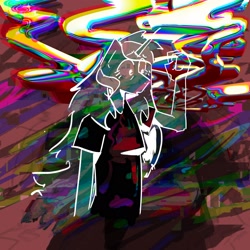 Size: 2048x2048 | Tagged: safe, artist:ploskostnost, derpibooru import, lyra heartstrings, anthro, unicorn, abstract background, psychedelic, solo