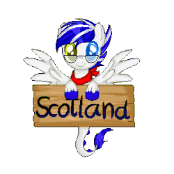 Size: 300x300 | Tagged: safe, artist:angellightyt, derpibooru import, oc, oc only, pegasus, pony, animated, base used, flying, gif, glasses, heterochromia, neckerchief, pegasus oc, sign, simple background, smiling, solo, spread wings, transparent background, unshorn fetlocks, wings
