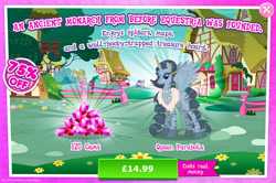 Size: 1955x1301 | Tagged: safe, derpibooru import, alicorn, zebra, advertisement, costs real money, ear piercing, earring, english, female, gameloft, gem, horn, horn ring, jewelry, mare, mobile game, my little pony: magic princess, necklace, numbers, official, piercing, queen parabola, ring, sale, solo, solo focus, spread wings, text, wings, zebra alicorn