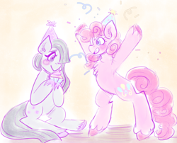 Size: 1010x817 | Tagged: safe, artist:mimiporcellini, derpibooru import, marble pie, pinkie pie, birthday