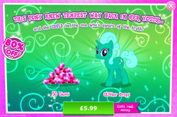 Size: 1958x1293 | Tagged: safe, derpibooru import, glitter drops, pony, unicorn, advertisement, costs real money, english, female, gameloft, gem, horn, mare, mobile game, my little pony: magic princess, numbers, official, sale, solo, solo focus, text
