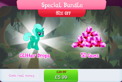 Size: 1265x857 | Tagged: safe, derpibooru import, glitter drops, pony, unicorn, bundle, costs real money, english, female, gameloft, gem, horn, mare, mobile game, my little pony: magic princess, numbers, official, sale, solo, solo focus, text