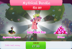 Size: 1266x853 | Tagged: safe, derpibooru import, carrot bun, pony, unicorn, apron, bundle, bush, clothes, coin, costs real money, english, female, gameloft, gem, horn, mare, mobile game, my little pony: magic princess, numbers, official, sale, solo, statue, text, treasure chest
