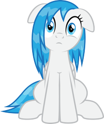 Size: 1634x1944 | Tagged: safe, artist:lightning stripe, derpibooru exclusive, derpibooru import, edit, oc, oc only, oc:snow fury, pegasus, pony, blue eyes, blue mane, blue tail, ears, eye twitch, floppy ears, folded wings, front view, glass, looking at you, show accurate, simple background, sitting, solo, tail, transparent background, traumatized, vector, wet, wet mane, white coat, wings