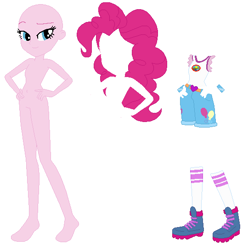 Size: 540x545 | Tagged: safe, artist:lordsfrederick778, artist:selenaede, derpibooru import, pinkie pie, equestria girls, legend of everfree, alternate design, base used, clothes, eyebrows, hair, hand on hip, looking sideways, looking to side, looking to the right, raised eyebrow, simple background, smiling, solo, white background