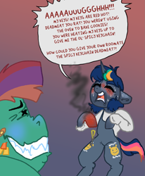 Size: 1203x1457 | Tagged: safe, artist:nootaz, derpibooru import, oc, oc only, oc:deadmeat, oc:minnie static, gradient background, meme, piñata, piñata pony, ponified, ponified meme