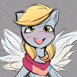 Size: 2048x2048 | Tagged: safe, artist:nari_artsz, derpibooru import, derpy hooves, pegasus, pony, clothes, female, scarf, simple background, solo, spread wings, wings