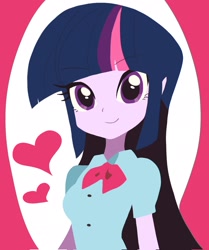 Size: 1713x2048 | Tagged: safe, artist:cheesesauce_45, derpibooru import, twilight sparkle, human, equestria girls, cute, female, floating heart, heart, lineless, looking at you, smiling, smiling at you, solo, twiabetes