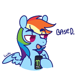 Size: 500x500 | Tagged: safe, artist:smolashecc, derpibooru import, rainbow dash, pegasus, pony, based, drink, energy drink, female, meme, simple background, solo, white background