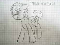 Size: 1280x960 | Tagged: safe, artist:ask-fleetfoot, derpibooru import, oc, oc only, pony, graph paper, horns, monochrome, solo, traditional art