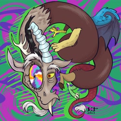 Size: 4096x4096 | Tagged: safe, artist:mossyandmatted, derpibooru import, discord, draconequus, male, psychedelic, solo
