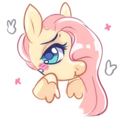 Size: 540x538 | Tagged: safe, artist:smolashecc, derpibooru import, fluttershy, pegasus, pony, blushing, bust, hair over one eye, simple background, white background, wings