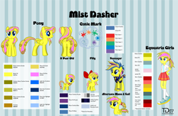 Size: 4600x3000 | Tagged: safe, artist:thunderdasher07, derpibooru import, oc, oc only, oc:mist dasher, human, pegasus, pony, equestria girls, 2017, 5-year-old, age progression, alternate hairstyle, bow, bracelet, butt freckles, clothes, color palette, cutie mark, ear piercing, earring, equestria girls-ified, female, filly, foal, freckles, hair bow, hairband, jacket, jewelry, mare, multicolored hair, old art, older, pegasus oc, piercing, pigtails, ponytail, punk, reference sheet, shirt, shoes, short tail, simple background, skirt, sneakers, solo, striped background, tail, teenager, two toned mane
