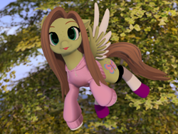 Size: 1600x1200 | Tagged: safe, derpibooru import, screencap, oc, oc only, oc:lumina, pegasus, pony, 3d, :p, asexual pride flag, clothes, colored wings, cutie mark, female, flying, freckles, green eyes, hoodie, leaves, long mane, mare, multicolored wings, open pony, pegasus oc, pride, pride flag, second life, socks, solo, solo female, spread wings, tongue, tongue out, wings