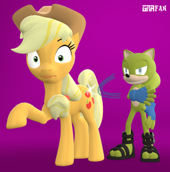 Size: 1906x1920 | Tagged: safe, artist:gradiusfanatic, derpibooru import, applejack, oc, anthro, earth pony, pony, 3d, crossover, non-mlp oc, sonic the hedgehog (series), source filmmaker, spanking