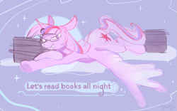 Size: 1127x702 | Tagged: safe, artist:littmosa, derpibooru import, twilight sparkle, twilight sparkle (alicorn), alicorn, abstract background, book, commission, glasses, looking at you, moon, sketch, sky, spread wings, stars, text, that pony sure does love books, wings, your character here