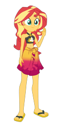 Size: 1900x4066 | Tagged: safe, artist:gmaplay, derpibooru import, sunset shimmer, human, better together, equestria girls, x marks the spot, beach shorts swimsuit, belly button, clothes, female, simple background, solo, sunset shimmer's beach shorts swimsuit, swimsuit, transparent background