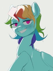 Size: 799x1066 | Tagged: safe, artist:cadillacdynamite, derpibooru import, rainbow dash, pegasus, pony, alternate hairstyle, faic, female, lidded eyes, looking at you, mare, simple background, smiling, smiling at you, smug, smugdash, solo, white background