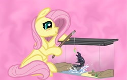 Size: 2889x1831 | Tagged: safe, artist:nootaz, derpibooru import, fluttershy, pegasus, pony, barotrauma, fish tank, mudraptor