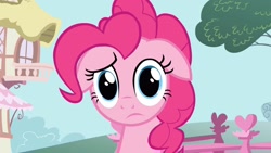 Size: 1920x1080 | Tagged: safe, derpibooru import, screencap, pinkie pie, pony, a friend in deed, confused, ears, female, floppy ears, heart, looking at you, solo