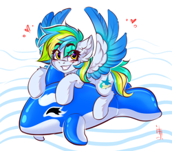 Size: 1600x1400 | Tagged: safe, artist:falafeljake, derpibooru import, oc, oc only, pegasus, pony, colored wings, commission, cute, ear fluff, ears, eye clipping through hair, eyebrows, eyebrows visible through hair, heart, looking at you, lying down, ocbetes, pegasus oc, prone, signature, smiling, smiling at you, solo, sparkly eyes, spread wings, wingding eyes, wings