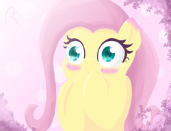 Size: 1300x1000 | Tagged: safe, artist:reinbou, derpibooru import, fluttershy, pegasus, pony, blushing, cute, shyabetes, simple background, solo