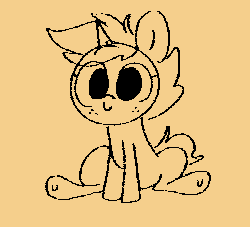 Size: 370x336 | Tagged: safe, artist:nootaz, derpibooru import, oc, oc only, oc:nootaz, pony, unicorn, animated, blinking, female, frame by frame, freckles, monochrome, simple background, sitting, sketch, smiling, solo, squigglevision, tail, tan background