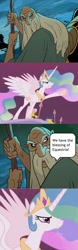 Size: 779x2494 | Tagged: safe, derpibooru import, edit, edited screencap, screencap, princess celestia, the cutie re-mark, comic, merlin, screencap comic, speech bubble, staff, unicorn warriors eternal