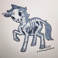 Size: 1280x1280 | Tagged: safe, artist:starsheepsweaters, derpibooru import, oc, oc only, pony, unicorn, bone, inktober 2017, simple background, skeleton, traditional art, x-ray picture