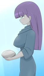 Size: 1917x3283 | Tagged: safe, artist:batipin, derpibooru import, maud pie, human, equestria girls, big breasts, breasts, gradient background, maud pies, profile, rock, simple background, solo