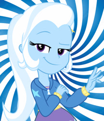 Size: 882x1024 | Tagged: safe, derpibooru import, trixie, human, equestria girls, blue, blue eyes, female, great, hand, hypnosis, hypnotized, magic, magician, mind control, obey, solo