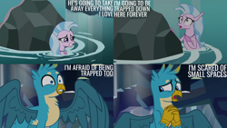 Size: 2000x1125 | Tagged: safe, derpibooru import, edit, edited screencap, editor:quoterific, screencap, gallus, silverstream, classical hippogriff, griffon, hippogriff, seapony (g4), what lies beneath, water