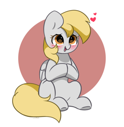 Size: 2592x2641 | Tagged: safe, artist:kittyrosie, derpibooru import, derpy hooves, pegasus, pony, blushing, cute, open mouth, sitting