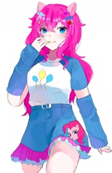 Size: 1080x1671 | Tagged: safe, artist:pekorinko0810, derpibooru import, pinkie pie, human, equestria girls, alternate hairstyle, female, human coloration, pale skin, ponied up, simple background, solo, white background