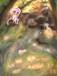 Size: 2304x3072 | Tagged: safe, artist:furritain2, derpibooru import, fluttershy, human, rabbit, equestria girls, animal, female, nature, outdoors, solo