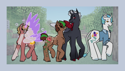 Size: 4998x2833 | Tagged: safe, artist:hederacea, derpibooru import, alicorn, changeling, earth pony, pony, unicorn, ethoslab, grian, mcyt, ponified, scott smajor, smallishbeans, species swap