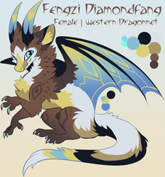 Size: 1569x1683 | Tagged: safe, artist:hioshiru, derpibooru import, oc, oc only, oc:fengzi diamondfang, dragon, claws, color palette, dragon wings, female, gradient background, horns, paws, reference sheet, solo, wings