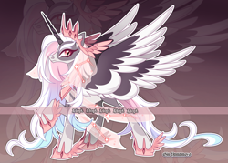 Size: 4359x3122 | Tagged: safe, artist:gkolae, derpibooru import, oc, oc only, alicorn, pony, alicorn oc, colored wings, hoof shoes, horn, raised hoof, raised leg, two toned wings, wings, zoom layer