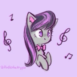 Size: 525x525 | Tagged: safe, artist:flutterberrypie, derpibooru import, octavia melody, pony, bowtie, chest fluff, cute, ear fluff, ears, female, music notes, simple background, tavibetes, treble clef