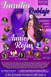 Size: 1365x2048 | Tagged: safe, derpibooru import, starlight glimmer, human, actress, anime, annie rojas, barely pony related, cancer (disease), charity, convention, demon slayer, dubbing, latin american, mexican, mexico, nezuko kamado, poster, spanish text