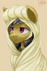 Size: 2690x4085 | Tagged: safe, artist:ryanmandraws, derpibooru import, daring do, bust, clothes, covered, female, headscarf, mare, scarf, solo