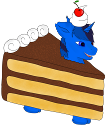 Size: 1618x1920 | Tagged: safe, artist:mazz, derpibooru import, oc, oc:bluethecake, pony, unicorn, cake, cherry, food, simple background, solo, transparent background